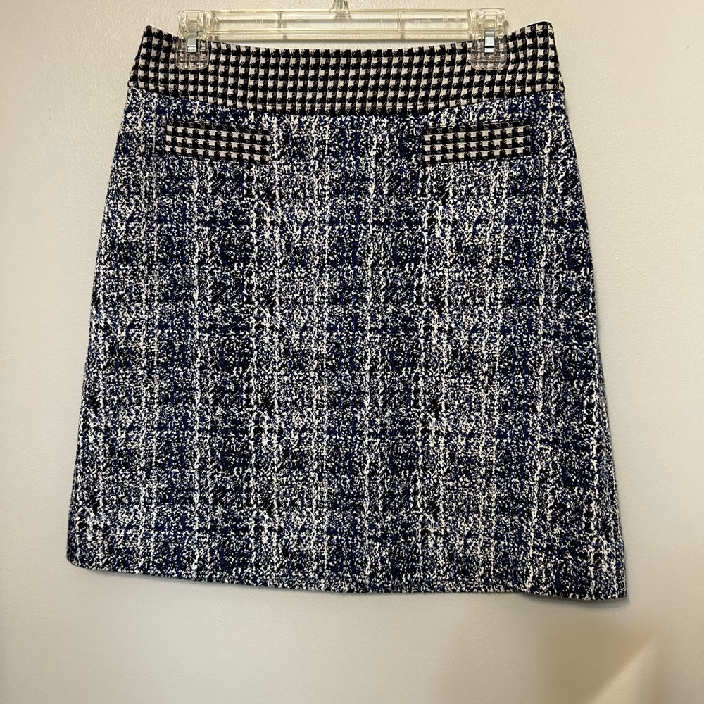 Cabi Reina Club Skirt Sz 6 Houndstooth Blue Black‎ Knit Tweed 5320 Career A Line